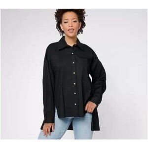 Attitudes by Renee Fly Away Woven  Button Front Shirt Black Size 1X